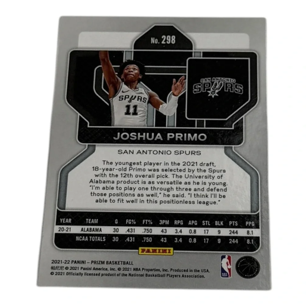 2021-22 Panini Prizm Joshua Primo San Antonio Spurs Rookie‎ Card RC #298 NBA